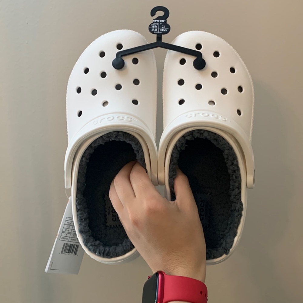 White Fur-Lined Crocs